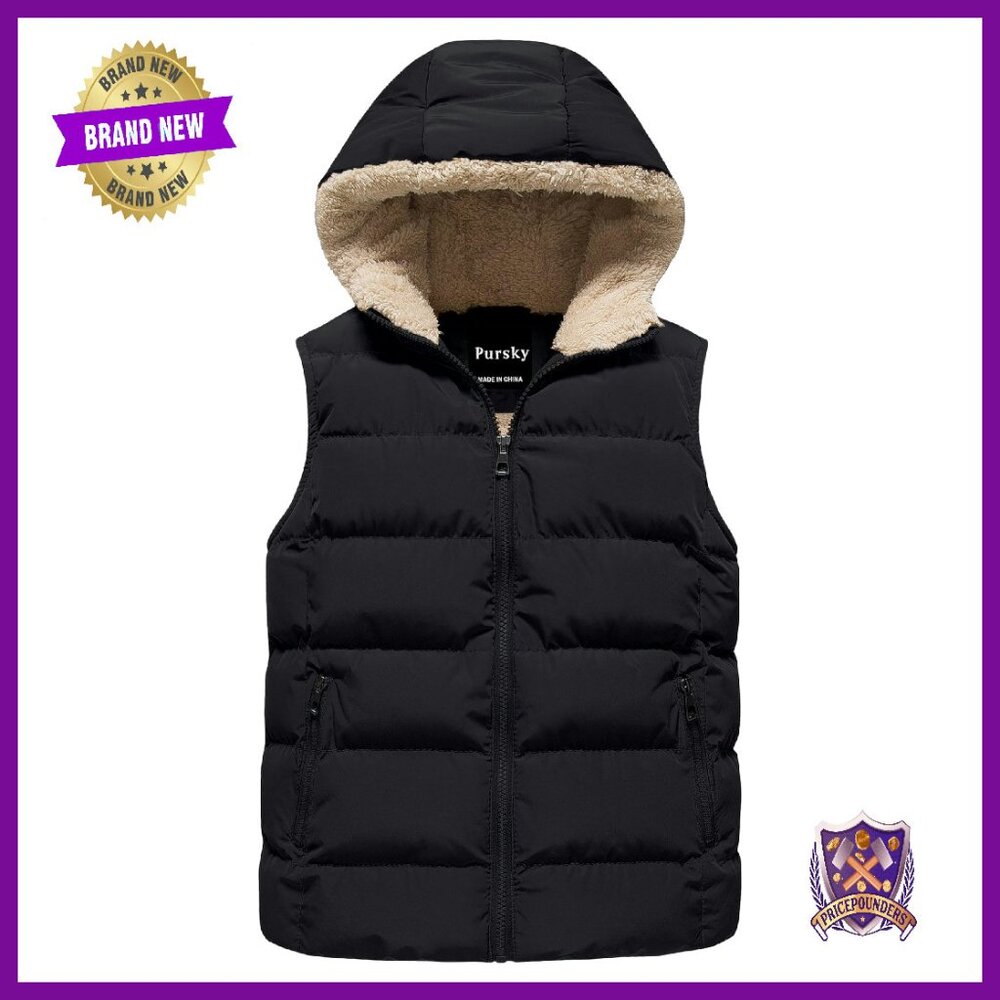 Kids Hooded Puffer Vest Flannel Lined Insulation Waistcoat Outerwear